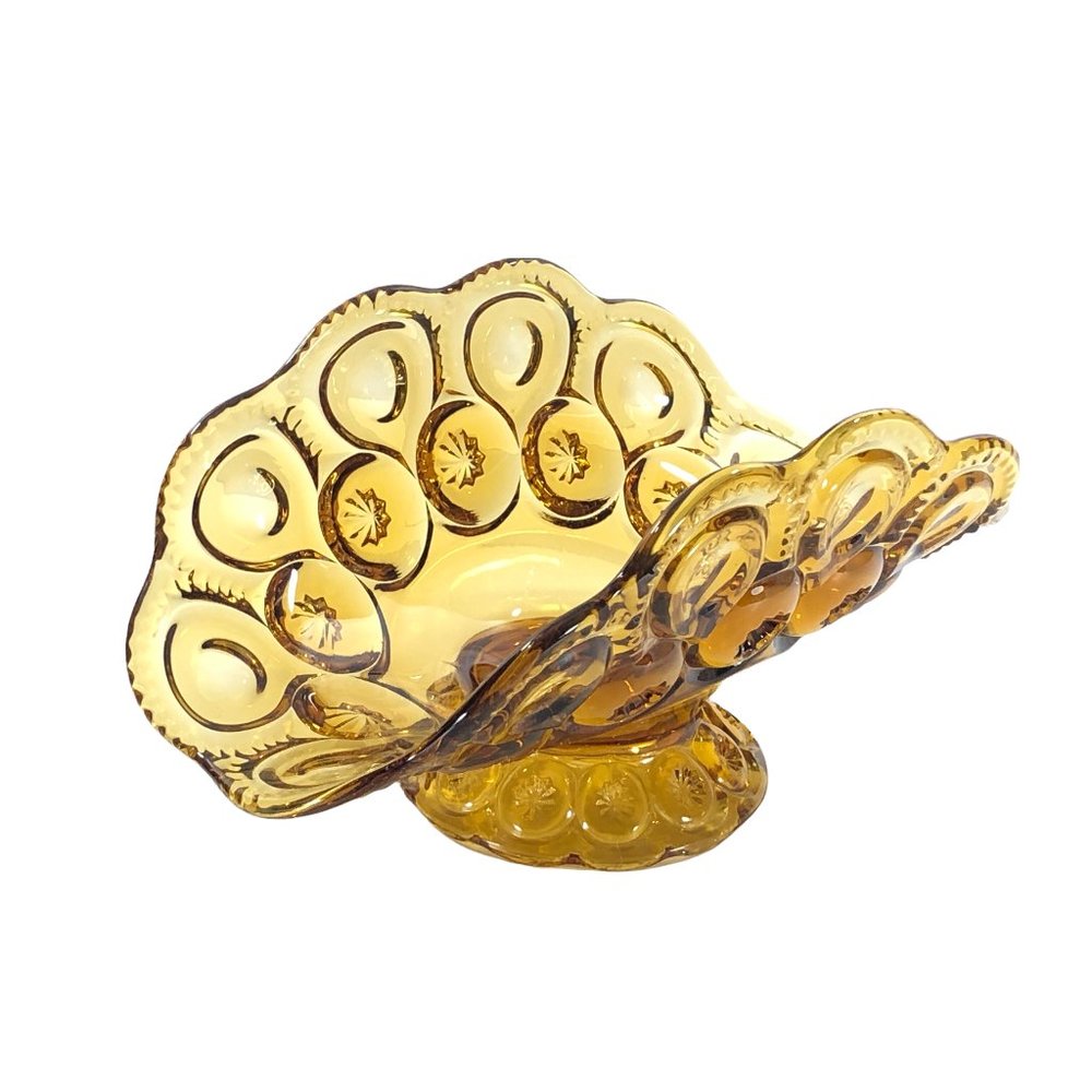 Vintage L E Smith Moon & Stars Amber Glass Banana Boat Fruit Bowl Holder 9 in L